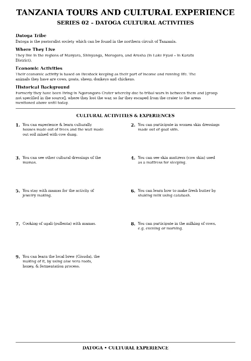 Datoga cultural guide shared by Martha